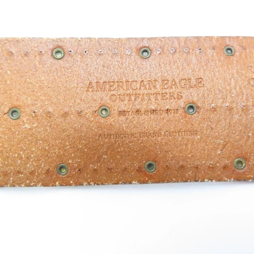 AE Leather Studded Belt Mens Brown Wide Y2K Western Distressed Medium